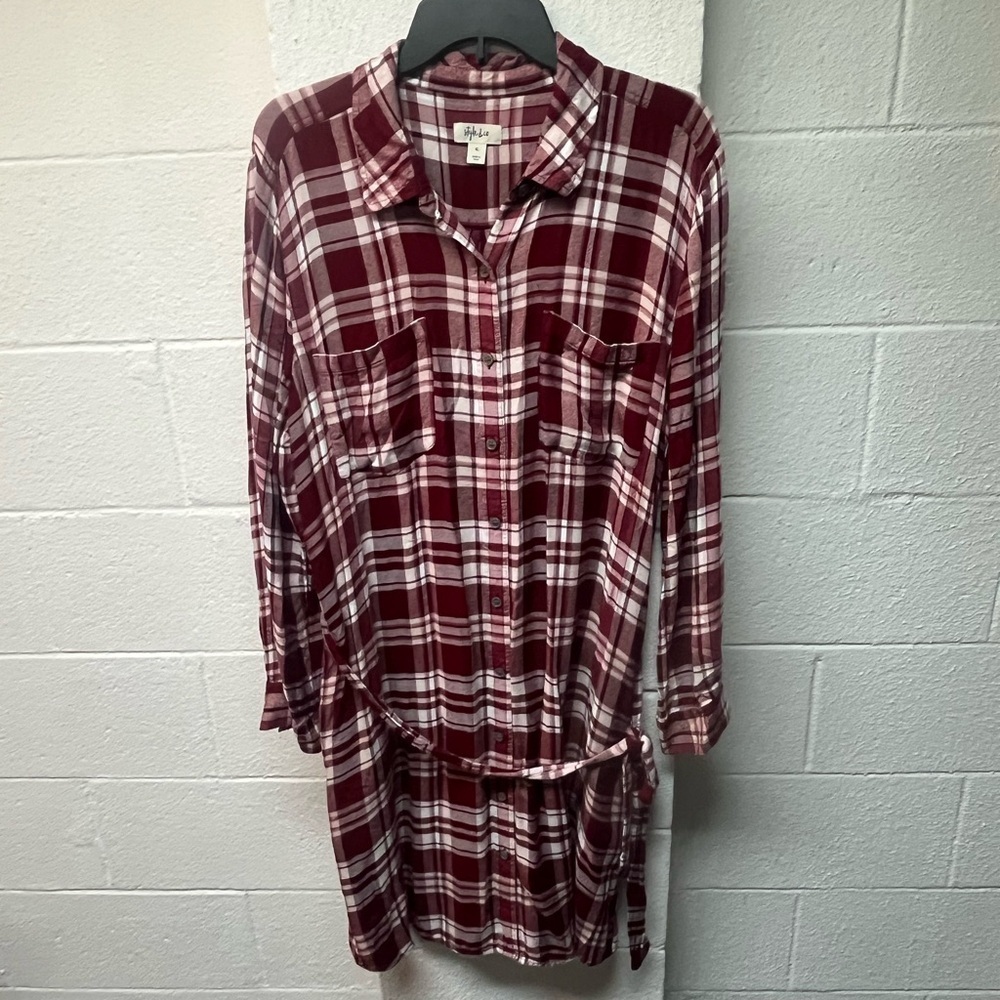 Style & Co Red Plaid Long Sleeve Dress